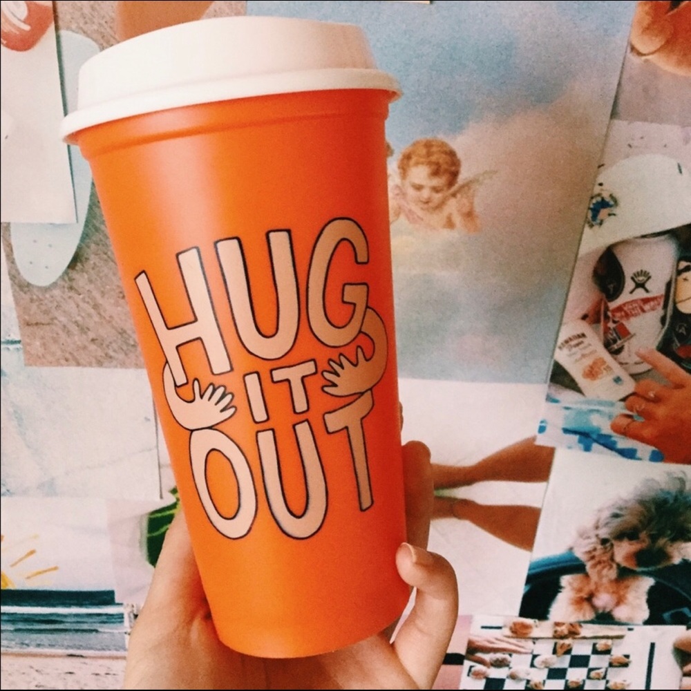 Cute Hug it out reusable Starbucks cup